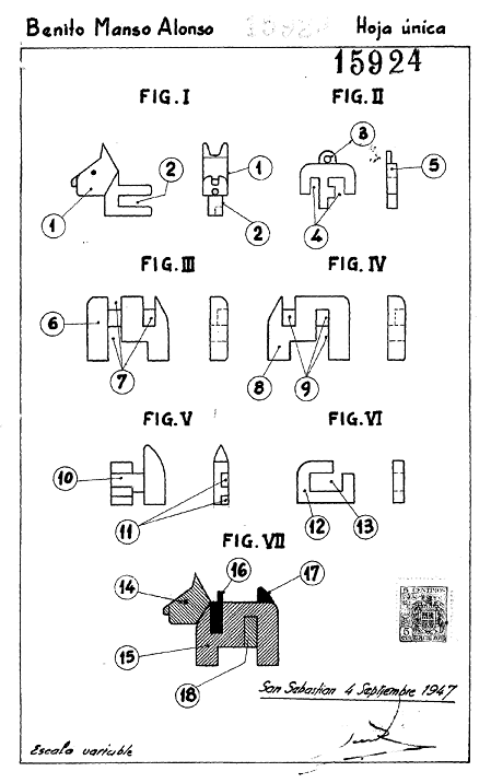 Keychain dog - Alonso patent ES15924U 1947